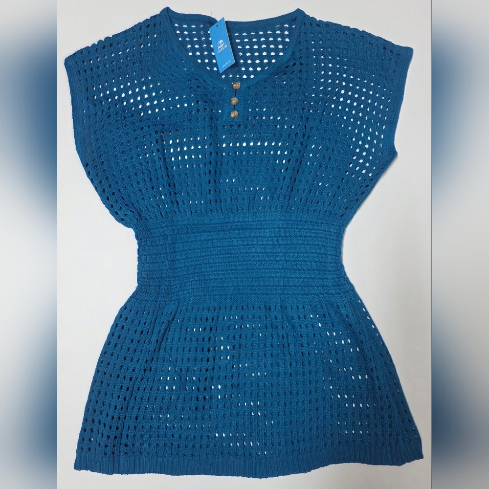 Cupshe Blue Crochet Knit Beach Cover Up Dress Medium New With Tag Boho - Picture 2 of 7